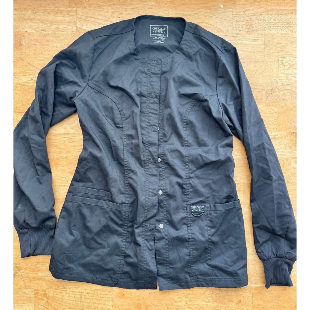 Cherokee‎ Workwear Revolution Snap Front Scrub Jacket Black XS